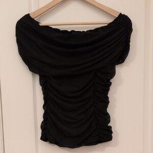 White House Black Market Black Ruched Off-Shoulder Blouse
